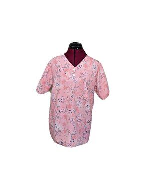 Scrub Wear Women’s Scrub Top Size S Small Multicolor Floral Print V-Neck Pocket